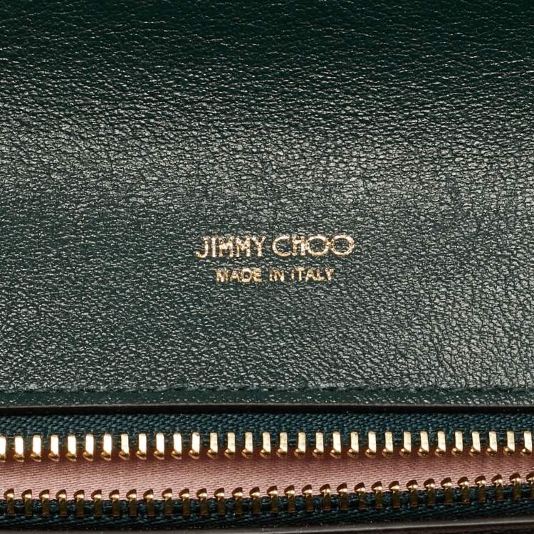 Pre Owned Jimmy Choo Dark Green Quilted Velvet Avenue Wallet On Chain