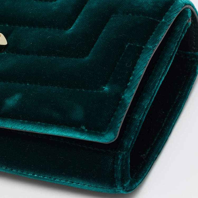 Pre Owned Jimmy Choo Dark Green Quilted Velvet Avenue Wallet On Chain