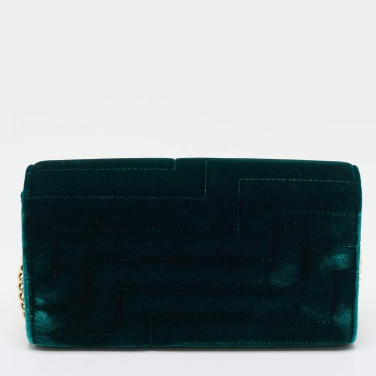 Pre Owned Jimmy Choo Dark Green Quilted Velvet Avenue Wallet On Chain