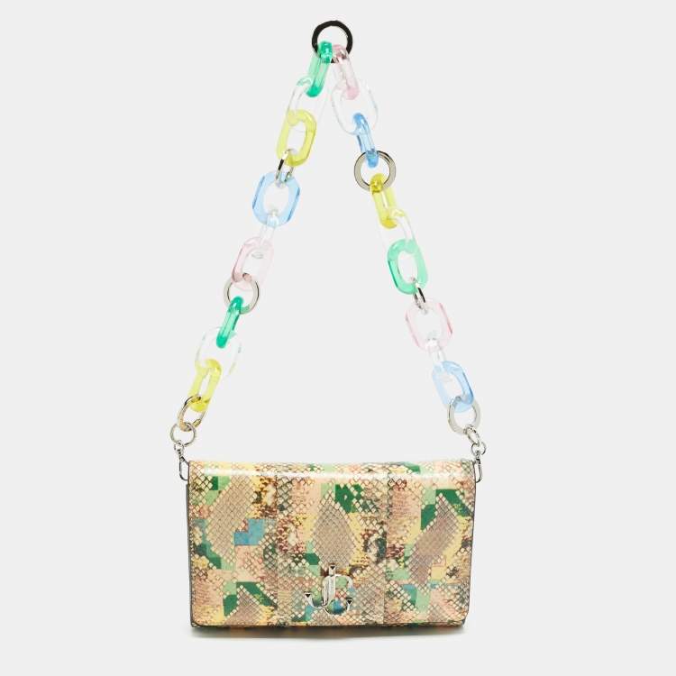 Pre Owned Jimmy Choo  Varenne Rainbow Snakeskin Embossed Leather Chain Clutch