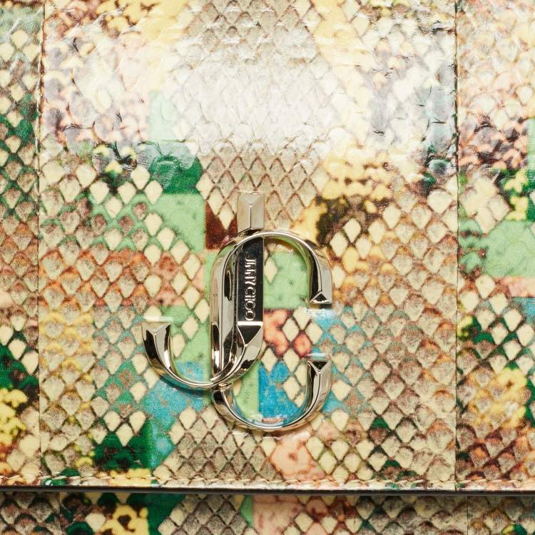 Pre Owned Jimmy Choo  Varenne Rainbow Snakeskin Embossed Leather Chain Clutch