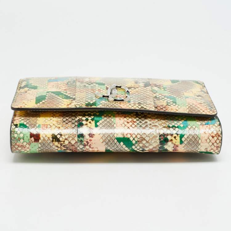 Pre Owned Jimmy Choo  Varenne Rainbow Snakeskin Embossed Leather Chain Clutch