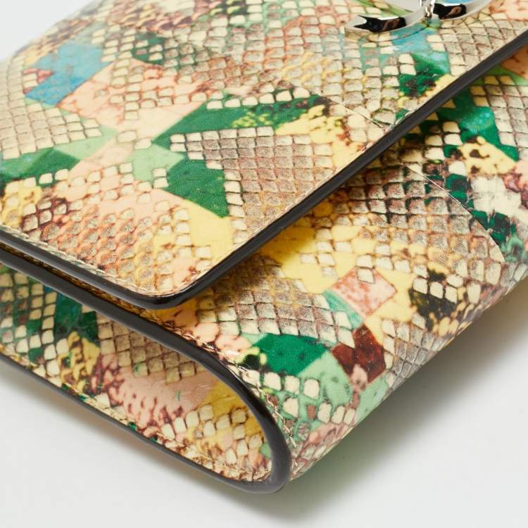 Pre Owned Jimmy Choo  Varenne Rainbow Snakeskin Embossed Leather Chain Clutch