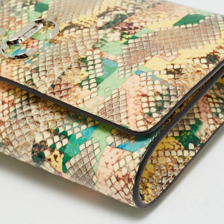 Pre Owned Jimmy Choo  Varenne Rainbow Snakeskin Embossed Leather Chain Clutch