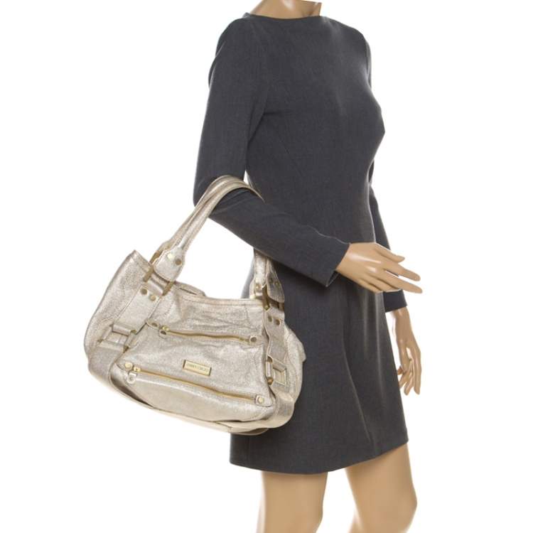 Pre Owned Jimmy Choo Gold Leather Malena Satchel