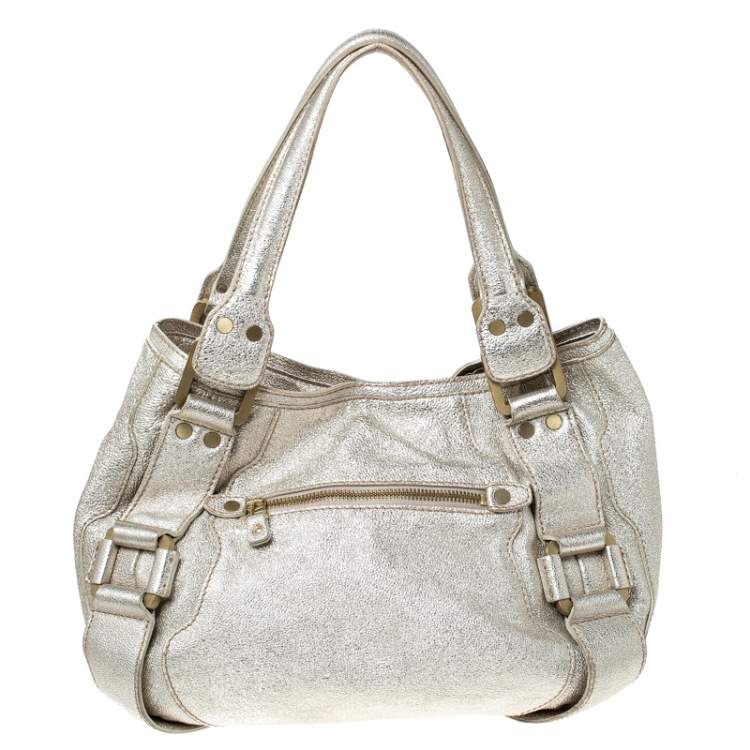 Pre Owned Jimmy Choo Gold Leather Malena Satchel
