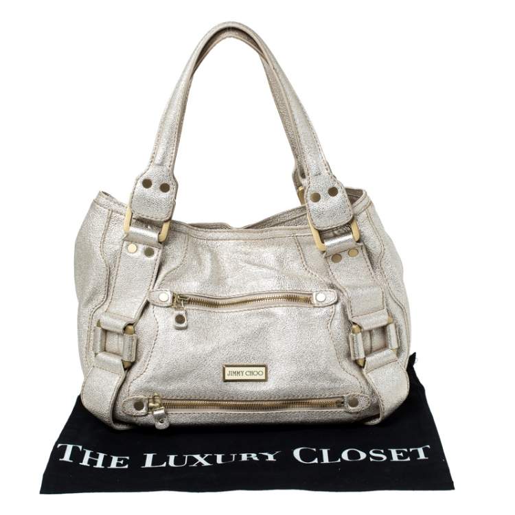 Pre Owned Jimmy Choo Gold Leather Malena Satchel