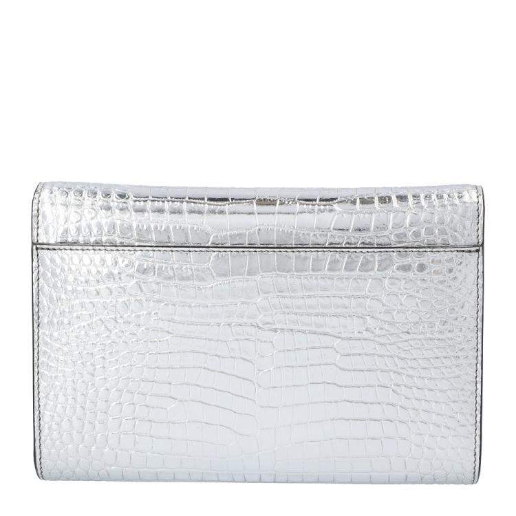 Pre Owned Jimmy Choo Metallic Silver Embossed Leather Varenne Clutch Bag