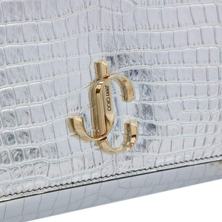 Pre Owned Jimmy Choo Metallic Silver Embossed Leather Varenne Clutch Bag