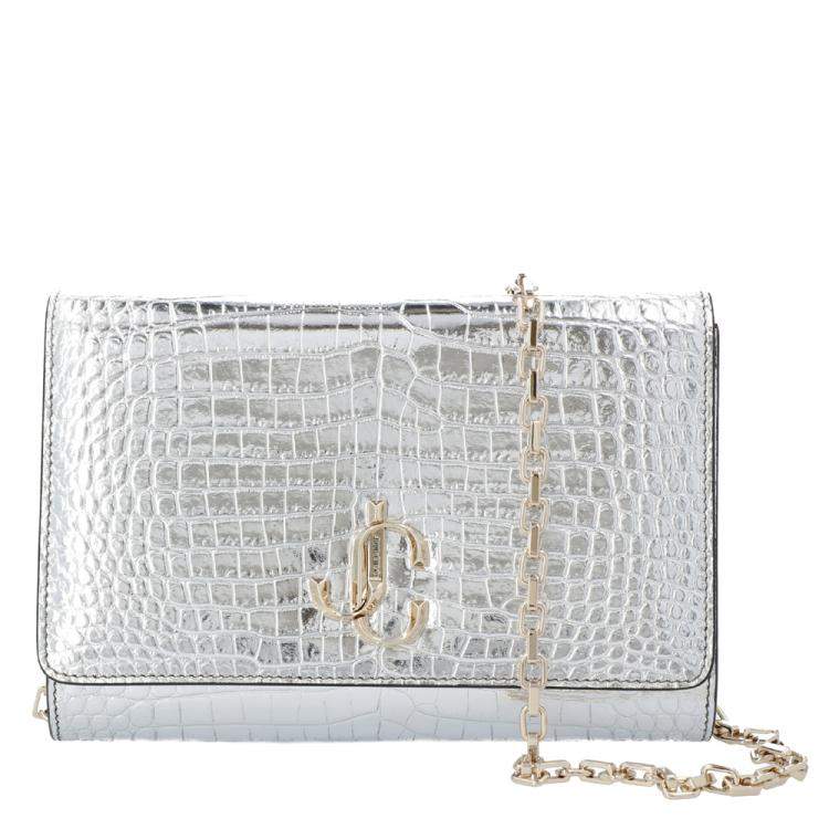 Pre Owned Jimmy Choo Metallic Silver Embossed Leather Varenne Clutch Bag