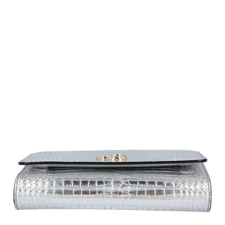 Pre Owned Jimmy Choo Metallic Silver Embossed Leather Varenne Clutch Bag