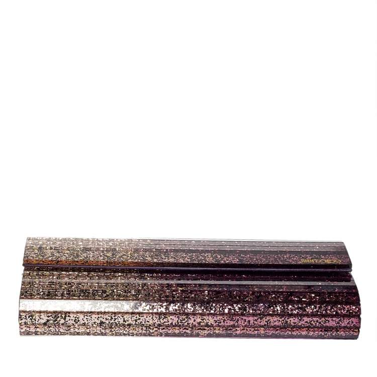 مملوكة مسبقًا Jimmy Choo Purple Ombre Glitter Acrylic Sweetie Chain Clutch