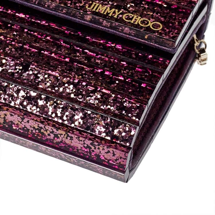 مملوكة مسبقًا Jimmy Choo Purple Ombre Glitter Acrylic Sweetie Chain Clutch
