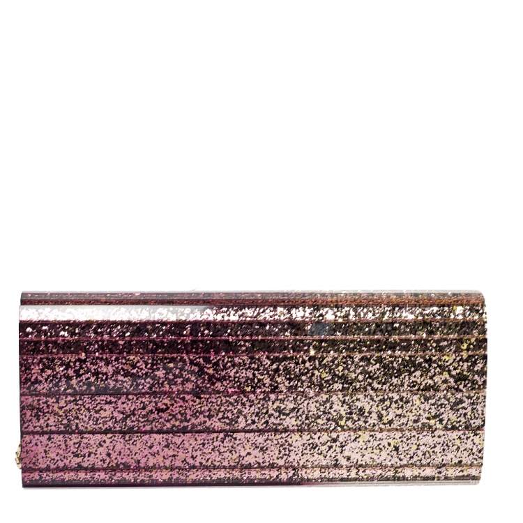 مملوكة مسبقًا Jimmy Choo Purple Ombre Glitter Acrylic Sweetie Chain Clutch