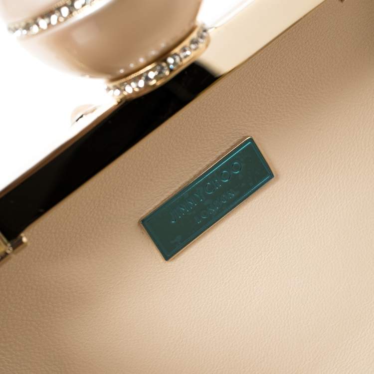 Pre Owned Jimmy Choo Cream Leather Pearl Mix Ball Clasp Cloud Clutch