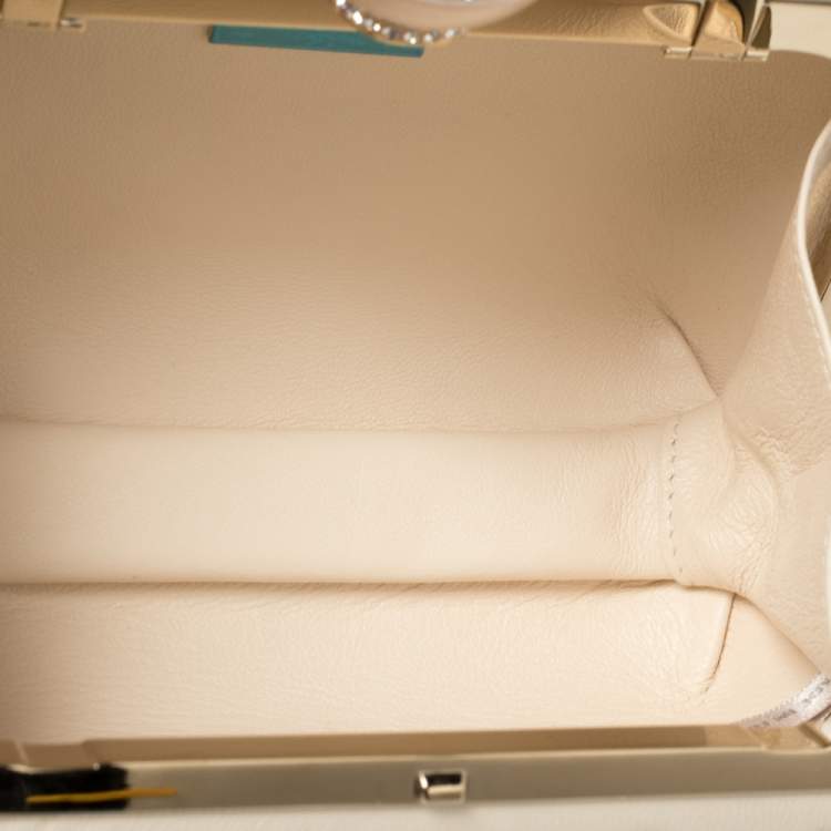 Pre Owned Jimmy Choo Cream Leather Pearl Mix Ball Clasp Cloud Clutch