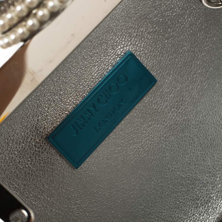 Pre Owned Jimmy Choo Silver Suede Crystal Embellished Dome Clasp Mini Cloud Clutch