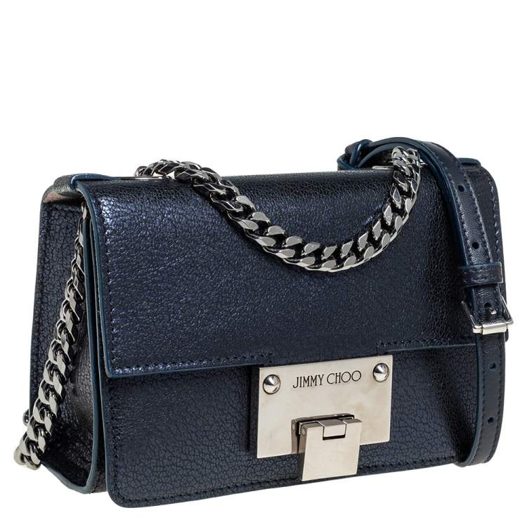 مملوكة مسبقًا Jimmy Choo Metallic Blue Leather Rebel Crossbody Bag
