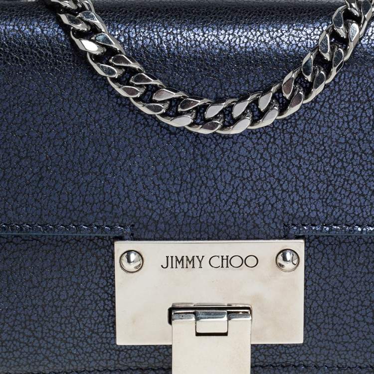 مملوكة مسبقًا Jimmy Choo Metallic Blue Leather Rebel Crossbody Bag