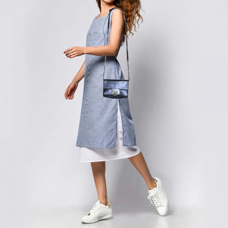 مملوكة مسبقًا Jimmy Choo Metallic Blue Leather Rebel Crossbody Bag