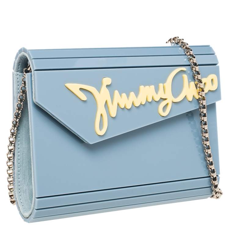 Pre Owned Jimmy Choo Pastel Blue Acrylic Candy Clutch Bag