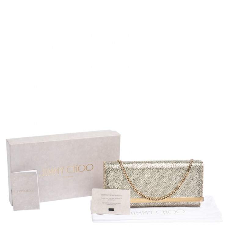 Pre Owned Jimmy Choo Silver Glitter Fabric Milla Chain Clutch