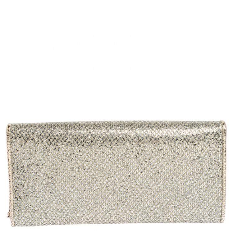 Pre Owned Jimmy Choo Silver Glitter Fabric Milla Chain Clutch