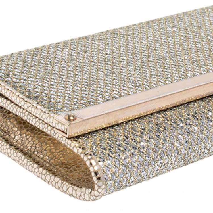 Pre Owned Jimmy Choo Silver Glitter Fabric Milla Chain Clutch