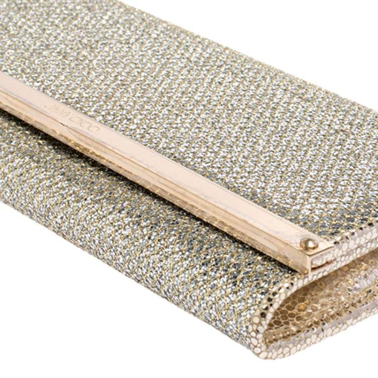 Pre Owned Jimmy Choo Silver Glitter Fabric Milla Chain Clutch