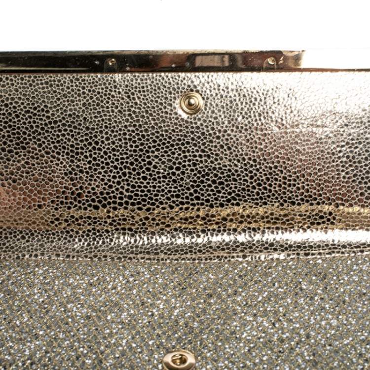 Pre Owned Jimmy Choo Silver Glitter Fabric Milla Chain Clutch