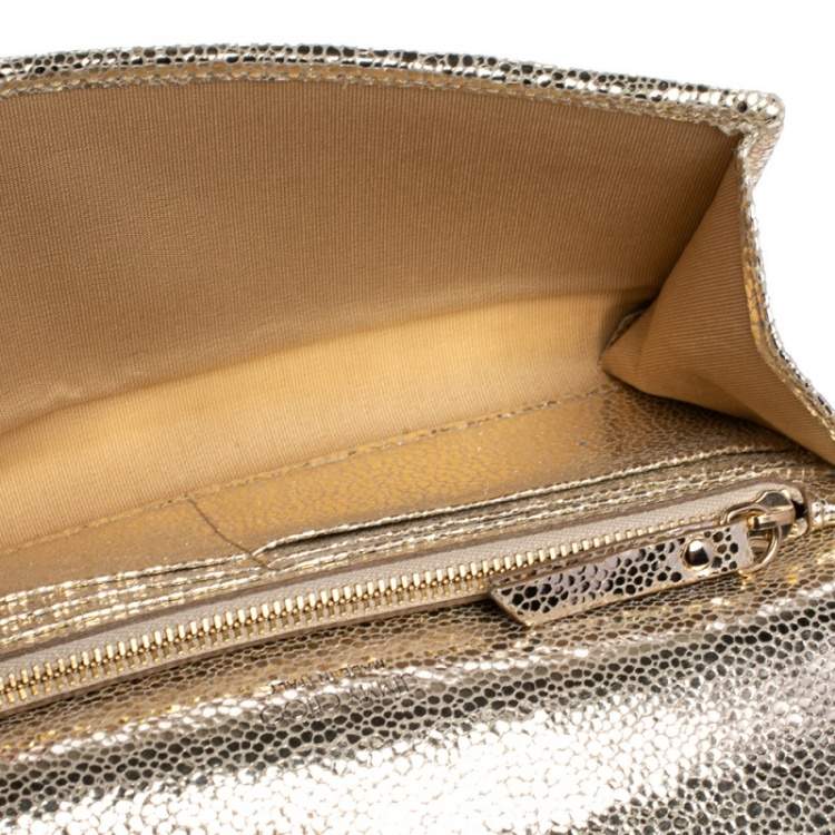 Pre Owned Jimmy Choo Silver Glitter Fabric Milla Chain Clutch