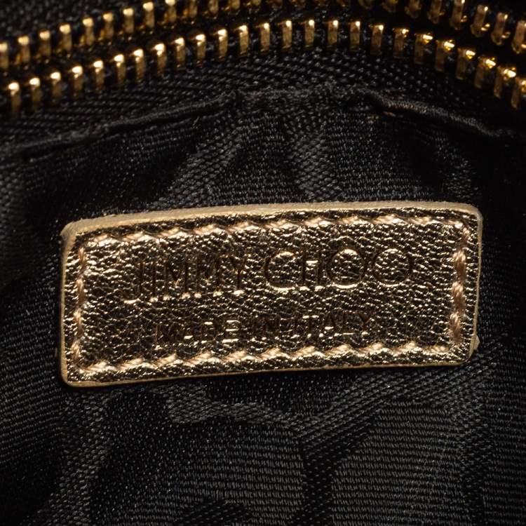 Pre Owned Jimmy Choo Gold Lame Glitter Fabric Ruby Chain Clutch