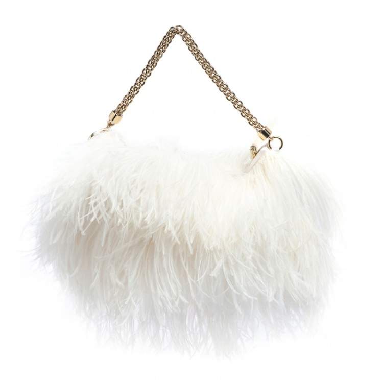 Pre Owned Jimmy Choo White Ostrich Feather Callie Clutch Bag
