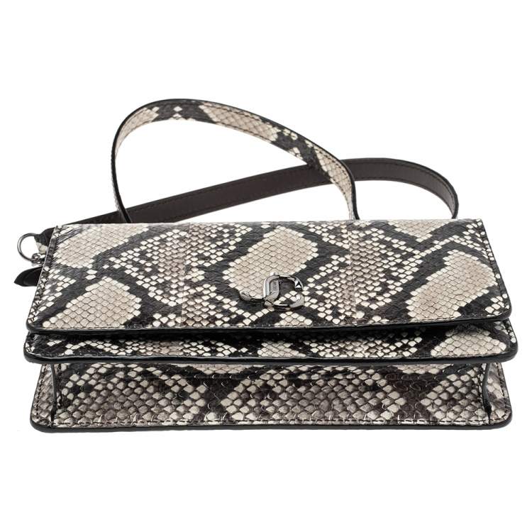 Pre Owned Jimmy Choo Black/Beige Python Embossed Leather Palace Wallet On Chain