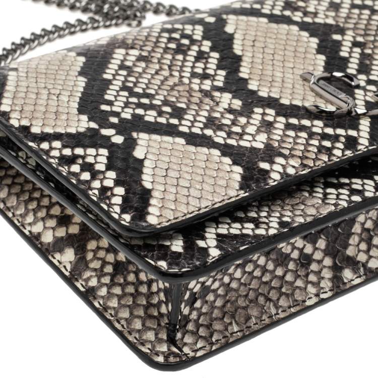 Pre Owned Jimmy Choo Black/Beige Python Embossed Leather Palace Wallet On Chain