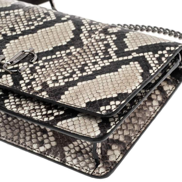 Pre Owned Jimmy Choo Black/Beige Python Embossed Leather Palace Wallet On Chain