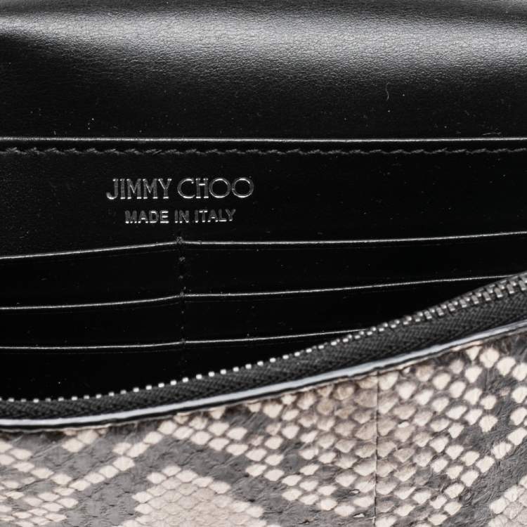 Pre Owned Jimmy Choo Black/Beige Python Embossed Leather Palace Wallet On Chain