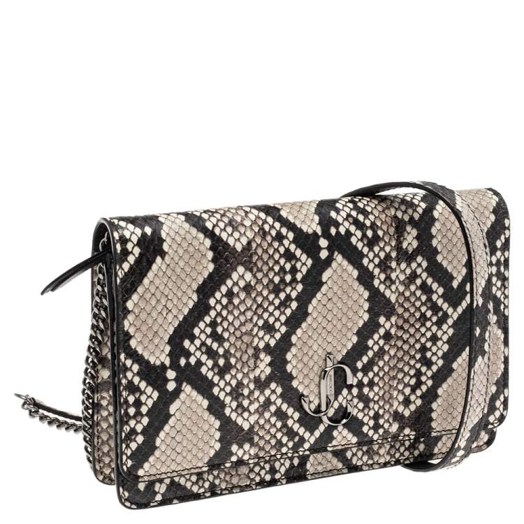 Pre Owned Jimmy Choo Black/Beige Python Embossed Leather Palace Wallet On Chain