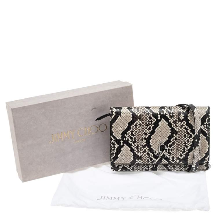 Pre Owned Jimmy Choo Black/Beige Python Embossed Leather Palace Wallet On Chain