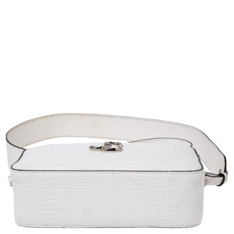 Pre Owned Jimmy Choo White Croc Embossed Leather Varenne Camera Bag 