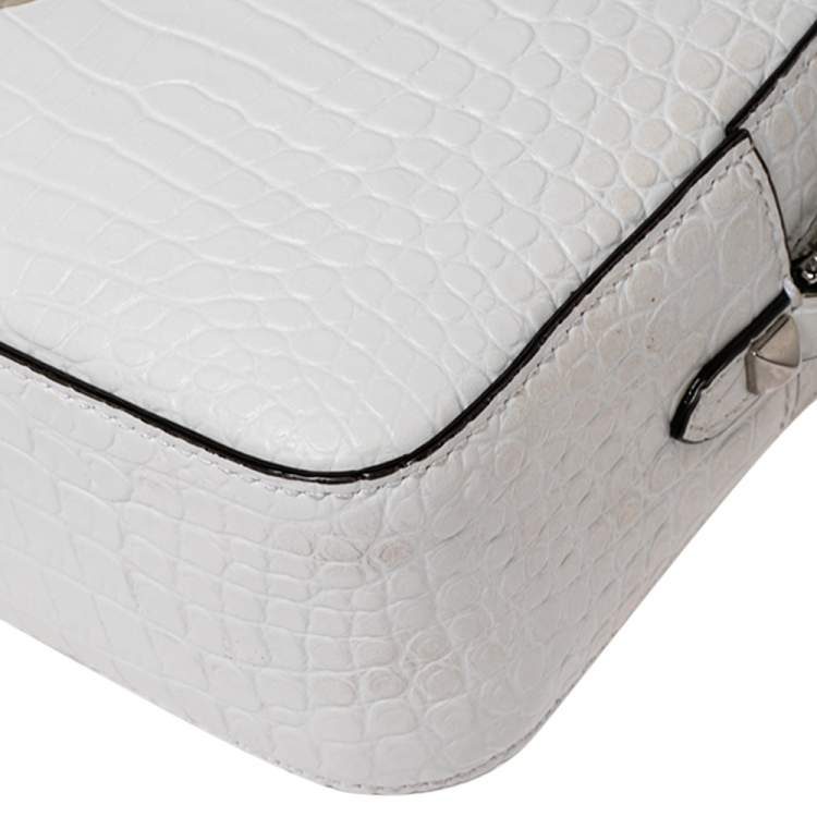 Pre Owned Jimmy Choo White Croc Embossed Leather Varenne Camera Bag 
