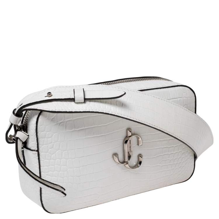 Pre Owned Jimmy Choo White Croc Embossed Leather Varenne Camera Bag 