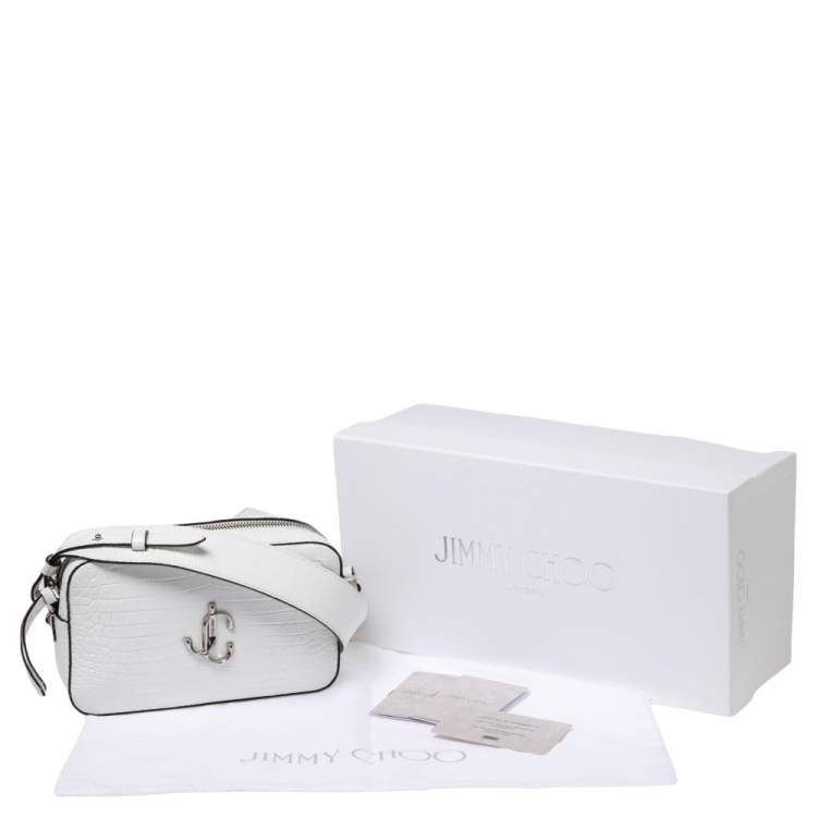 Pre Owned Jimmy Choo White Croc Embossed Leather Varenne Camera Bag 