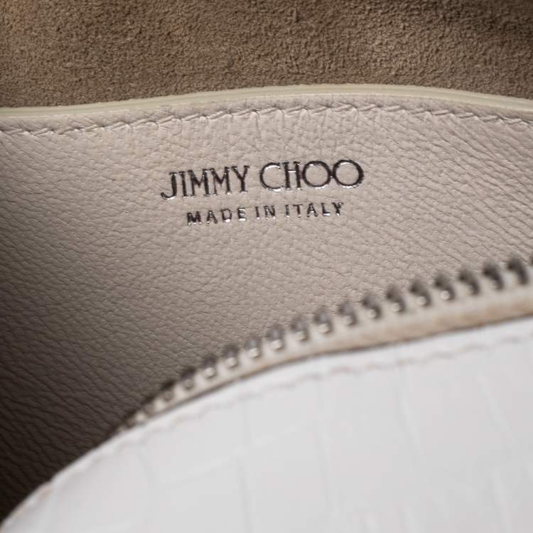 Pre Owned Jimmy Choo White Croc Embossed Leather Varenne Camera Bag 