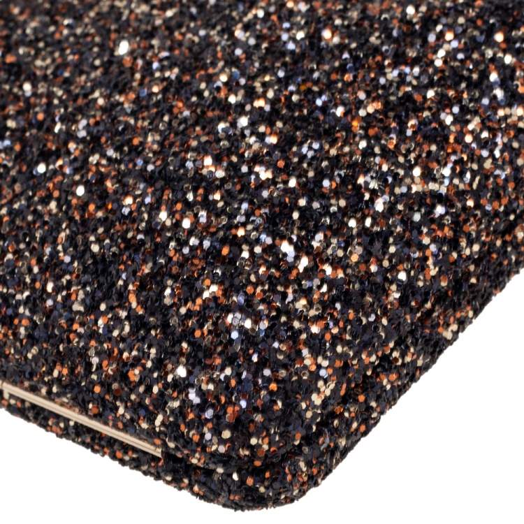مملوكة مسبقًا Jimmy Choo Gold/Black Coarse Glitter Ellipse Chain Clutch 