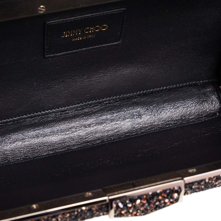 مملوكة مسبقًا Jimmy Choo Gold/Black Coarse Glitter Ellipse Chain Clutch 