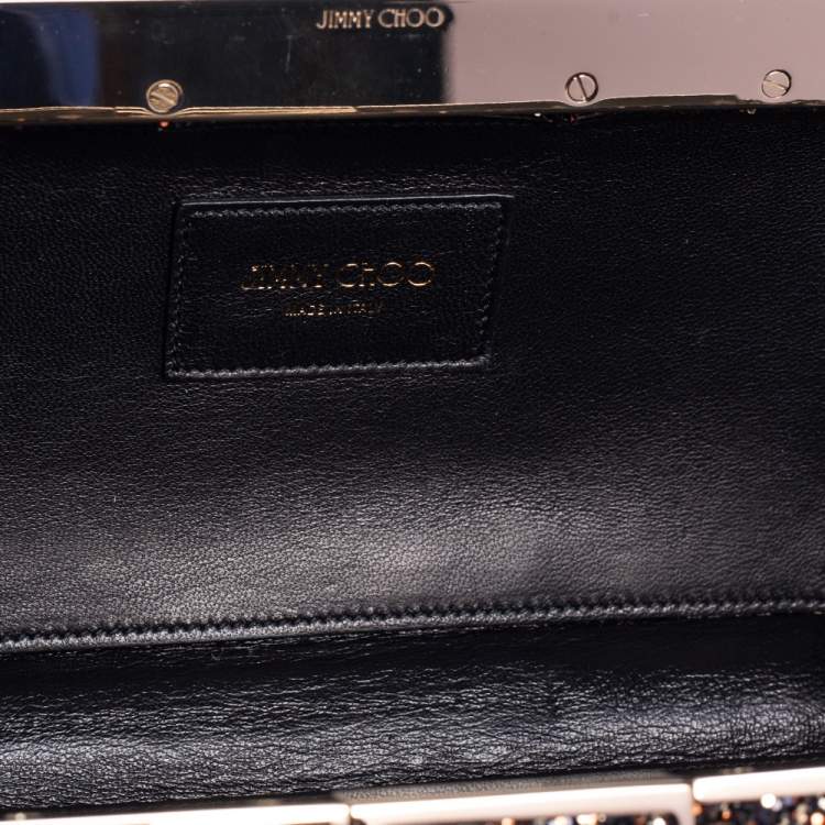 مملوكة مسبقًا Jimmy Choo Gold/Black Coarse Glitter Ellipse Chain Clutch 