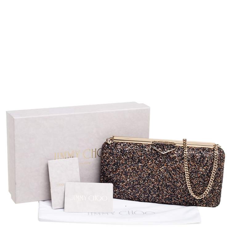 مملوكة مسبقًا Jimmy Choo Gold/Black Coarse Glitter Ellipse Chain Clutch 