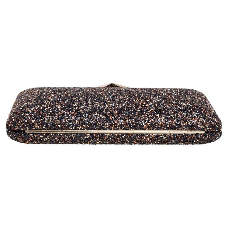 مملوكة مسبقًا Jimmy Choo Gold/Black Coarse Glitter Ellipse Chain Clutch 