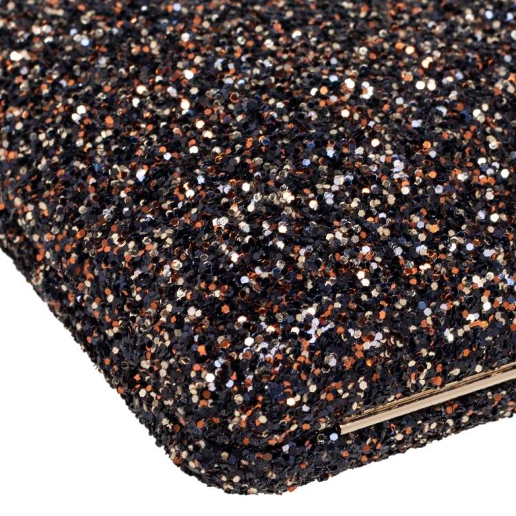 مملوكة مسبقًا Jimmy Choo Gold/Black Coarse Glitter Ellipse Chain Clutch 